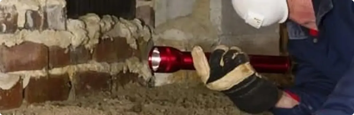 Pest control technician inspecting a crawl space for ant activity in Fortson, GA